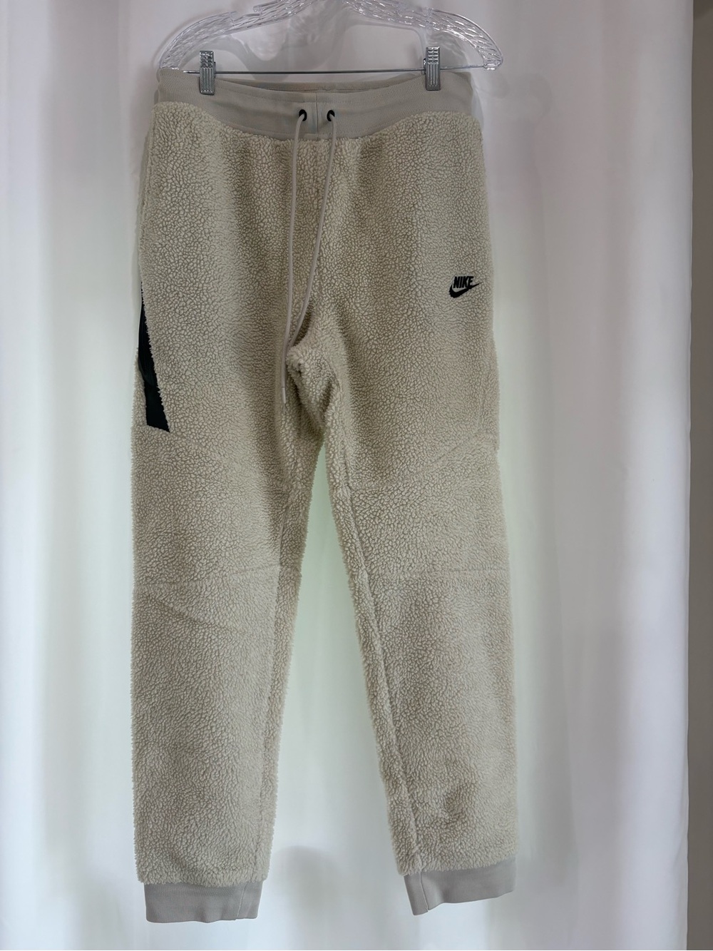 Nike Cream Sherpa Sweatpants with Black Swoosh